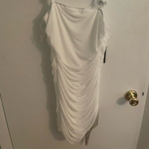 White fashion nova dress with jeweled side and straps